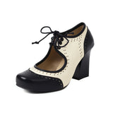 Retro Women Pumps Sexy Summer Mary Jane Shoes Gladiator Lace Up High Heels Ladies Party Fashion Black White Mixed Colors Shoe