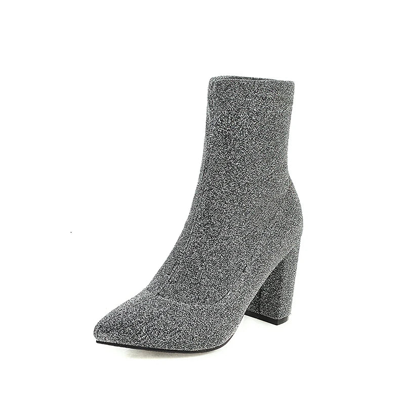 Kcenid Neue Bling Mode Schuhe Frauen Spitzschuh Snkle Sock Stiefel High Heels Schuhe Herbst Winter Weibliche Stretch Stiefel Lila
