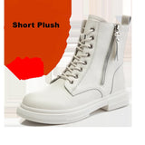 WOIZGIC Women's Ladies Genuine Leather Female Shoes Ankle Boots Platform Lace Up Warm Winter Autumn Fur Plush Motorcycle