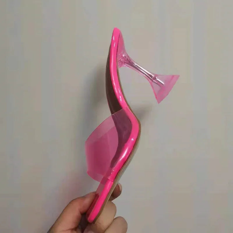 Pantoufles transparentes en PVC pour femmes, style étoile, à bout carré, à talons hauts, chaussures d'été