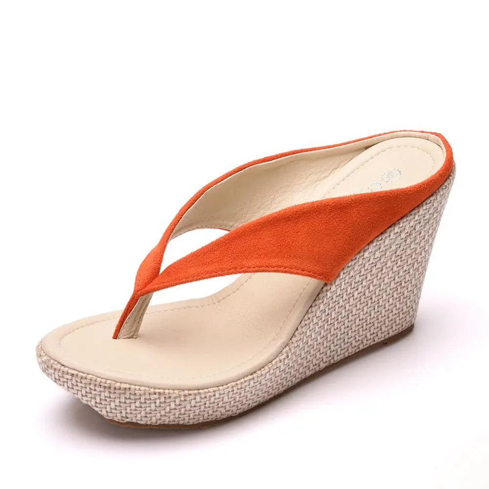 Crystal Queen Platform Wedges Flip Flops High Heels Slippers White Beach Sandals Bohemia Pink