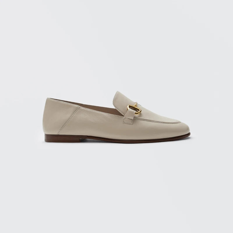 Chaussures plates en cuir véritable de haute qualité pour femme, nouvelle mode automne 2023, mocassins beiges à enfiler