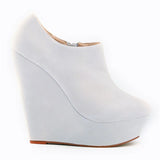 Classic Autumn Short Boots Women Star Style Solid Flock Platform Wedges Boots High Heels 14cm Female Fashion Office Boots Zipper