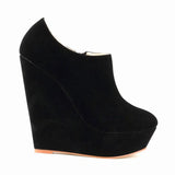 Classic Autumn Short Boots Women Star Style Solid Flock Platform Wedges Boots High Heels 14cm Female Fashion Office Boots Zipper