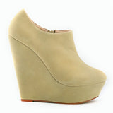 Classic Autumn Short Boots Women Star Style Solid Flock Platform Wedges Boots High Heels 14cm Female Fashion Office Boots Zipper