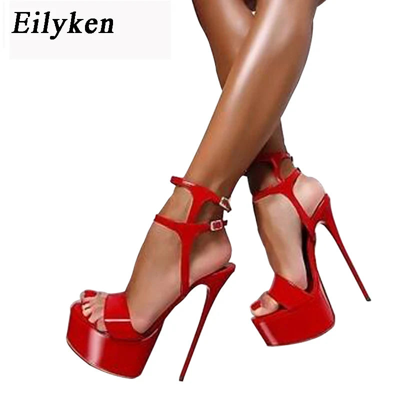 Eilyken Big Size 46 Summer Platform 17CM High Heels Women Sandals Sexy Style Open Toe Buckle Strap Red Wedding Nightclub Shoes