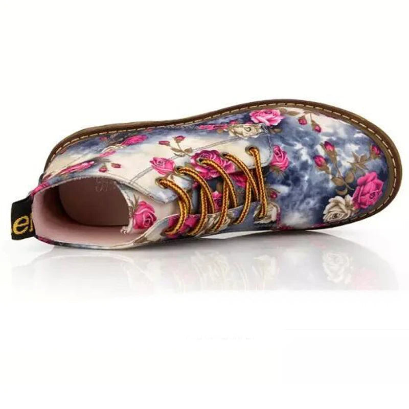 British retro print autumn spring women ankle boots lace up flat boots motorcycle boots size 35-40 M103