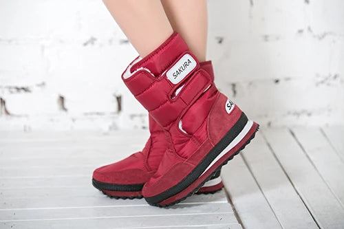 Bottes de neige chaudes pour femmes, marque tendance, hiver 2024, violet, chaussures plates, blanc, rouge, noir, jaune