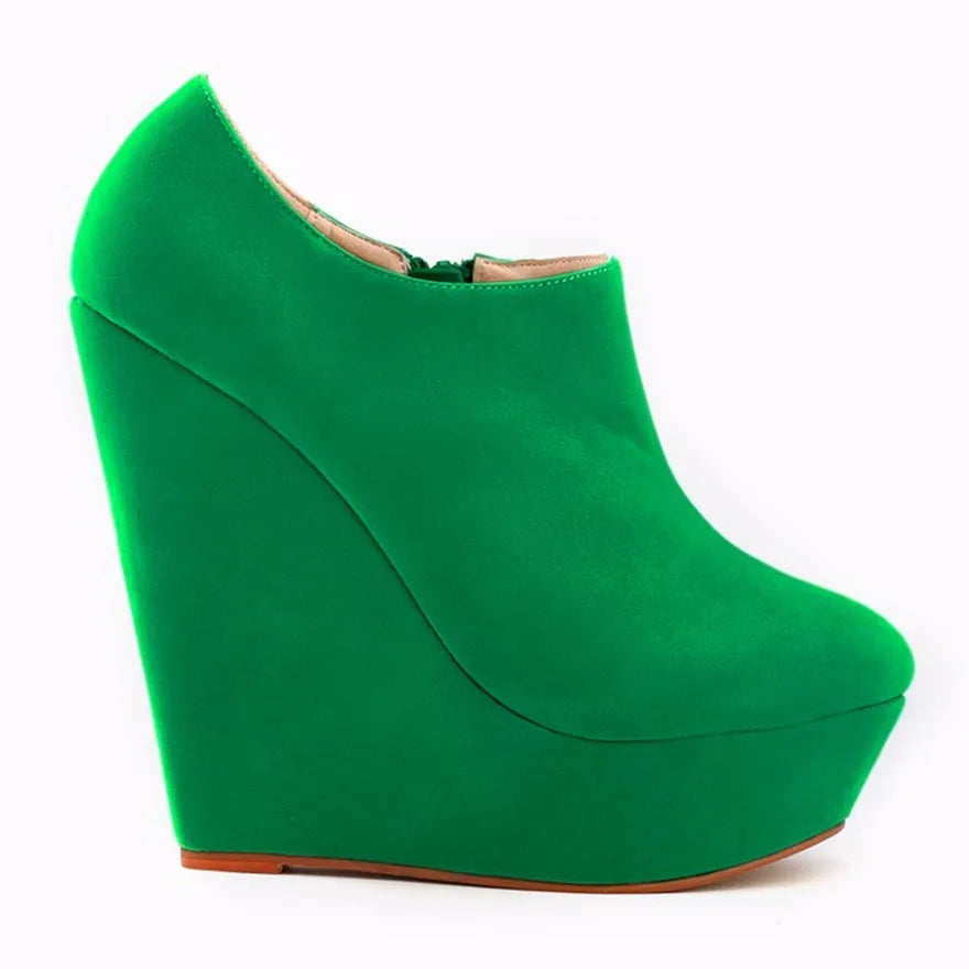 Classic Autumn Short Boots Women Star Style Solid Flock Platform Wedges Boots High Heels 14cm Female Fashion Office Boots Zipper