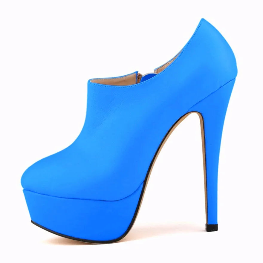LOSLANDIFEN Concise Soft Leather Ankle Boots Platform Zipper Short Boots Fashion Women's Shoes 14cm Super High Heels Shoes Woman
