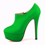 LOSLANDIFEN Concise Soft Leather Ankle Boots Platform Zipper Short Boots Fashion Women's Shoes 14cm Super High Heels Shoes Woman