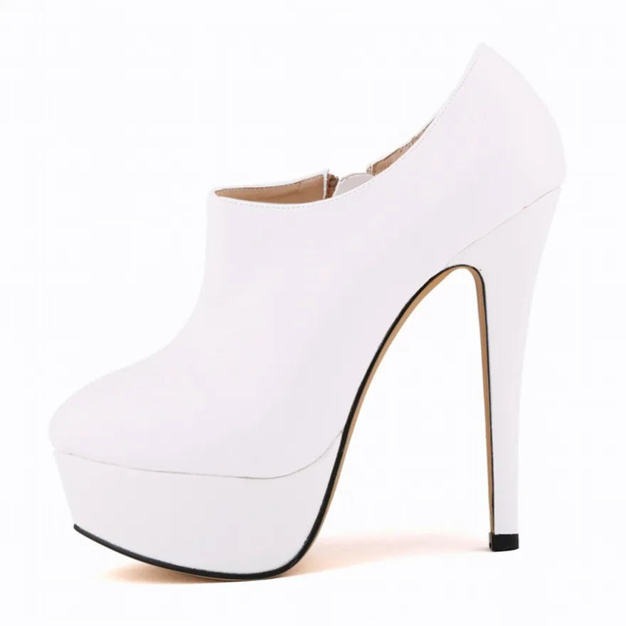 LOSLANDIFEN Concise Soft Leather Ankle Boots Platform Zipper Short Boots Fashion Women's Shoes 14cm Super High Heels Shoes Woman