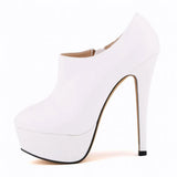 LOSLANDIFEN Concise Soft Leather Ankle Boots Platform Zipper Short Boots Fashion Women's Shoes 14cm Super High Heels Shoes Woman