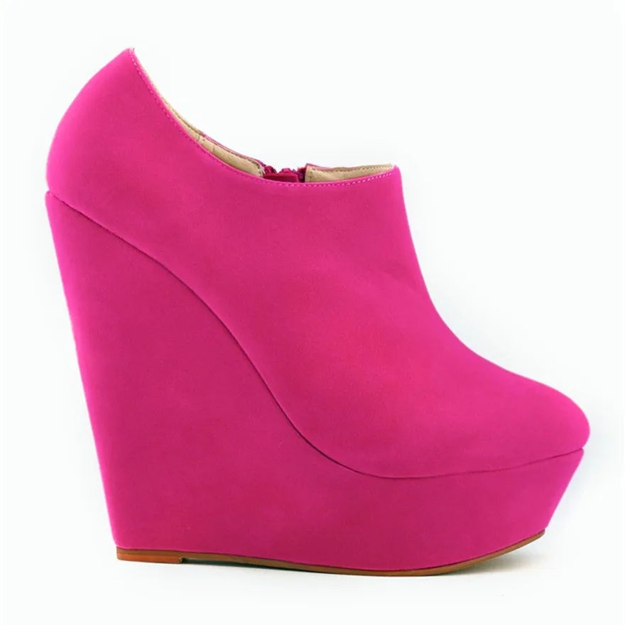 Classic Autumn Short Boots Women Star Style Solid Flock Platform Wedges Boots High Heels 14cm Female Fashion Office Boots Zipper