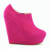 Classic Autumn Short Boots Women Star Style Solid Flock Platform Wedges Boots High Heels 14cm Female Fashion Office Boots Zipper