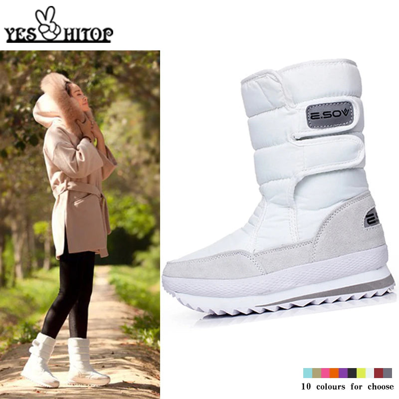 Brand Fashion Warm winter Snow boots Women 2024 Purle snowboots flats botines nieve mujer White Red Black Yellow botas mujer