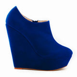 Classic Autumn Short Boots Women Star Style Solid Flock Platform Wedges Boots High Heels 14cm Female Fashion Office Boots Zipper