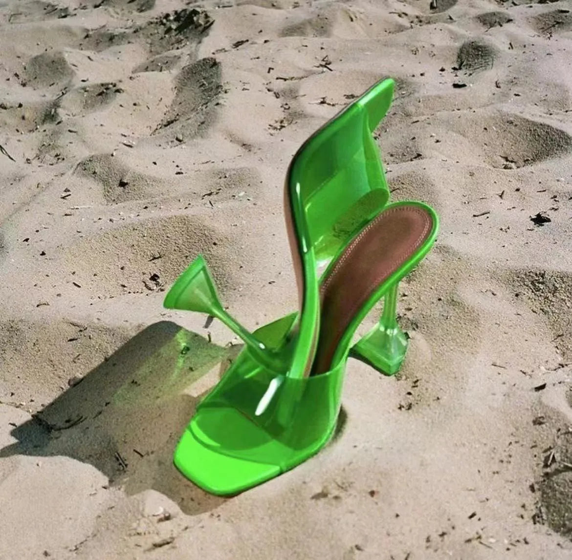 Pantoufles transparentes en PVC pour femmes, style étoile, à bout carré, à talons hauts, chaussures d'été