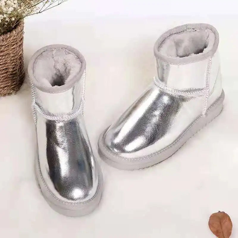 2023 Genuine Leather Waterproof Classic Lady Thick Plush Boots Women's Shoes Warm Shoes Winter Mujer Botas Woman Snow Boots
