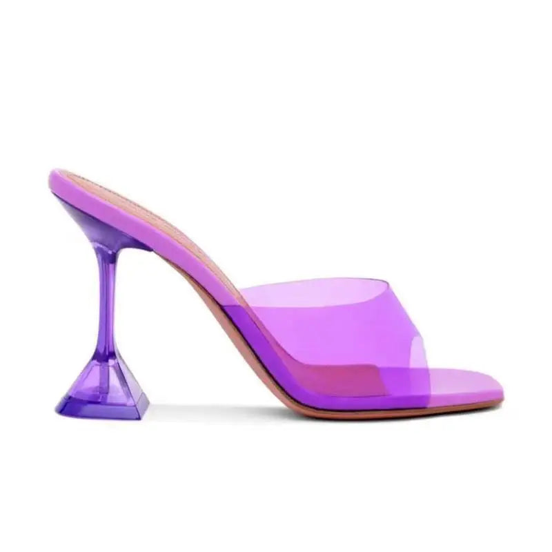 Pantoufles transparentes en PVC pour femmes, style étoile, à bout carré, à talons hauts, chaussures d'été