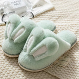 comemore 2021 New Women's Cotton Slippers Female Cute Cartoon Bunny Rabbit Ears Couple Plush Male Winter Home House Shoes Pink