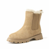 BeauToday Chelsea Boots Women Suede Leather Snow Boots Warm Fur Round Toe Ladies Platform Shoes Handmade 08206