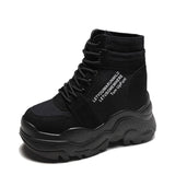2022 New Autumn Boots Women High Platform Sneakers 12CM Height Increasing Ankle Boots Thick Sole Breathable Canvas Shoes Woman