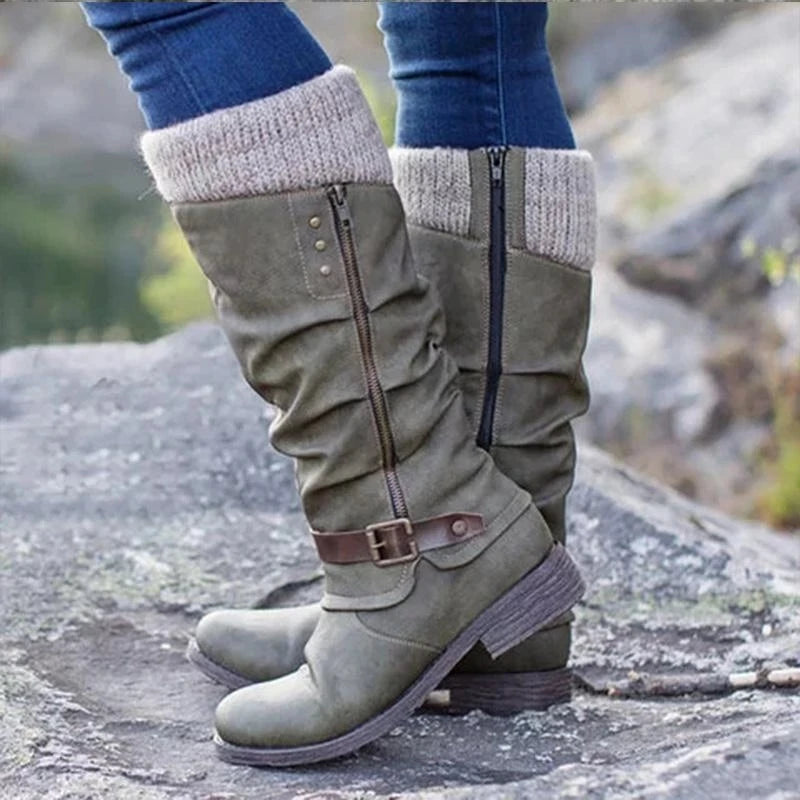 Plus Size Women Boots Winter Square Heel Long High Boots Ladies Custom Motorcycle Boots Women Shoes Mid Calf Botas Mujer WSH3791