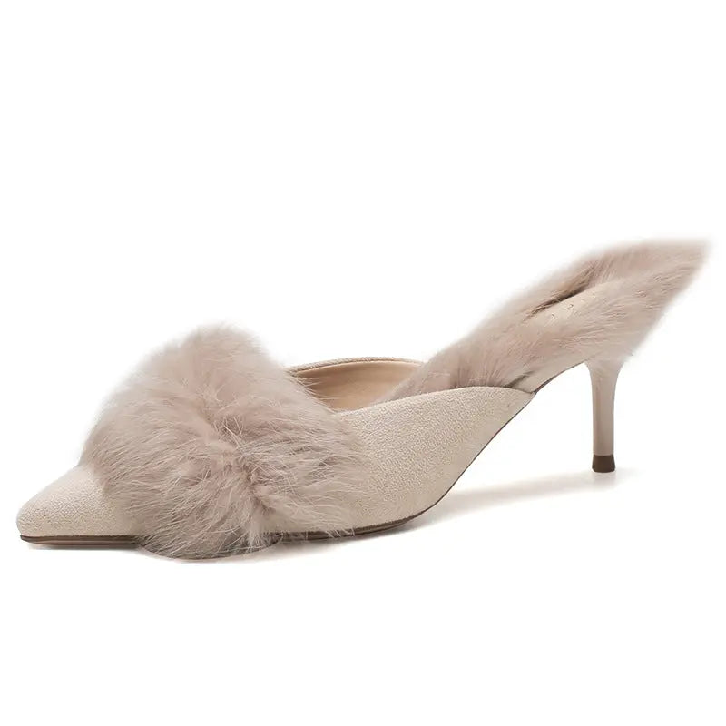 High Heels-Plush Heeled Slippers high heels