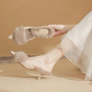 High Heels-Plush Heeled Slippers high heels