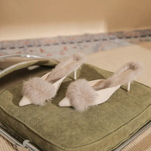 High Heels-Plush Heeled Slippers high heels