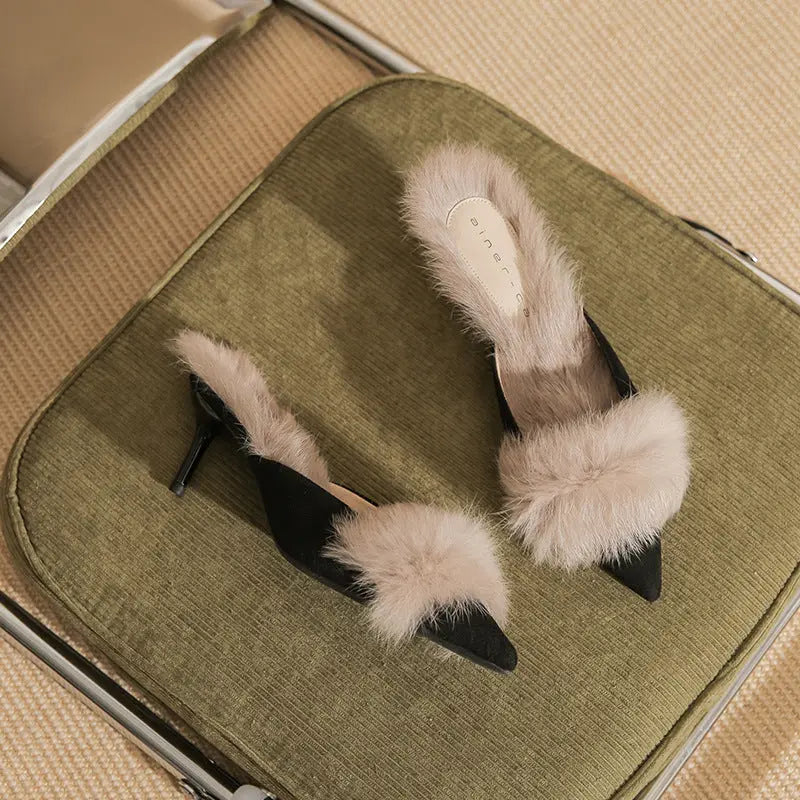 High Heels-Plush Heeled Slippers high heels