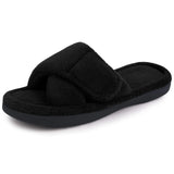 Comwarm Chaussons Fourrés pour Femmes, Souples, Bout Ouvert, Mousse à Mémoire de Forme, Antidérapants, Pantoufles en Peluche, Sandales d'Intérieur Réglables en Tissu Éponge