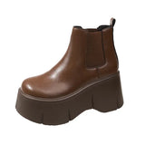 8CM Heels Winter Women Leather Chunky Ankle Boots 2023 Autumn High Platform Boots Woman Thick Bottom Non Slip Motorcycle Booties
