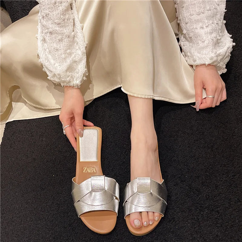 Summer Designer Women's Sandals, ZA Women's Slippers, Indoor Bathroom, Outdoor Walk, Flat Heeled Low Heeled Sandals