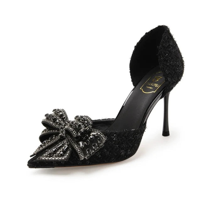 Brand Designer High Heels Pumps Woman Thin Heeled Party Shoes Luxury Pearl Crystal Bowtie White Wedding Shoes Women 2023 Autumn