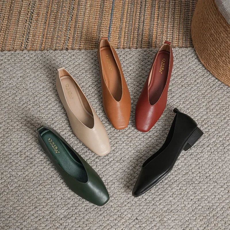 Woman Spring Casual Square Toe Low Soft Soled Lolita Flats Ballerina Red Female Elegant French Retro Buckle Mary Janes