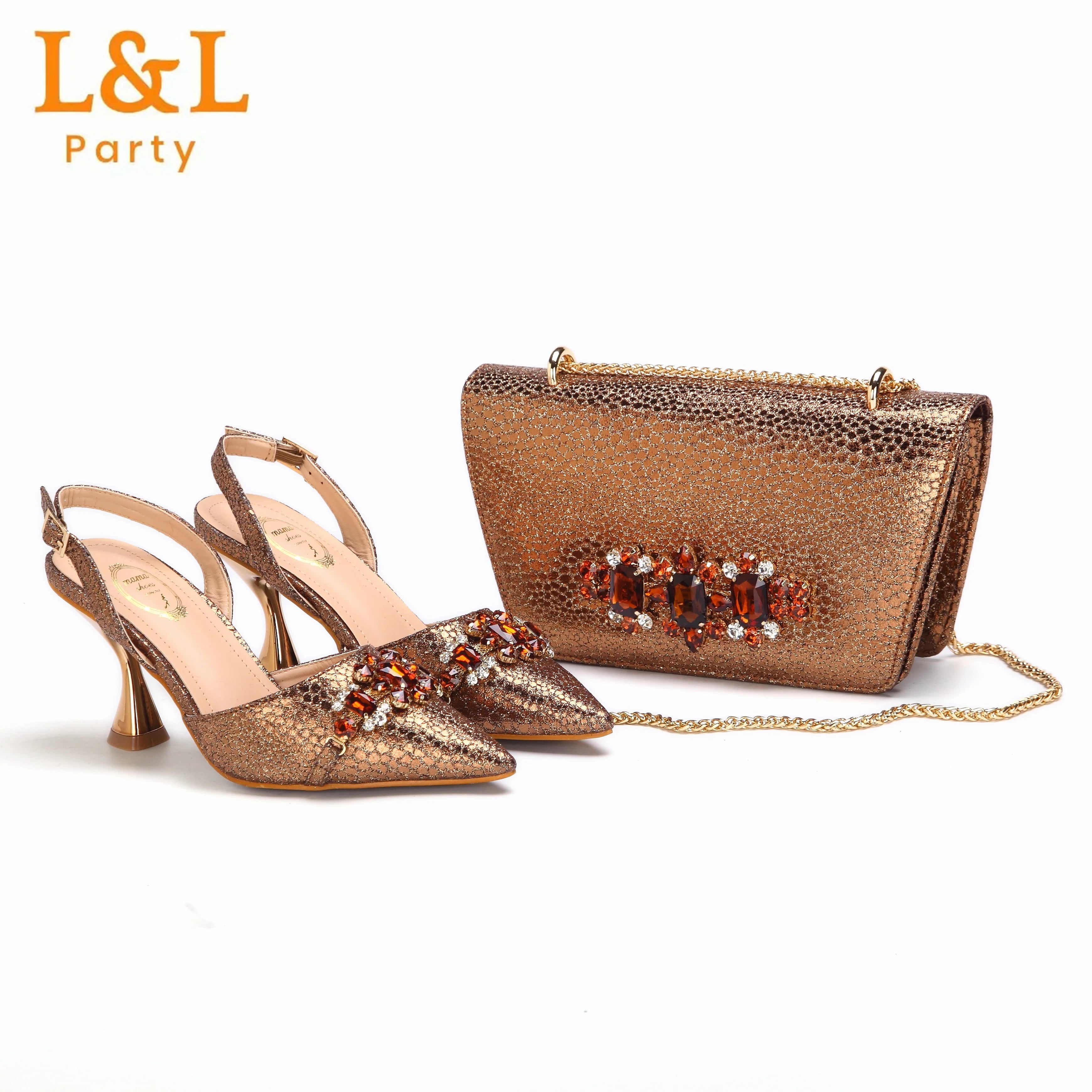 2024 Newest INS Pink Color Elegant High Heels Nigeria Popular Design African Ladies Shoes And Bag Set for Wedding Party