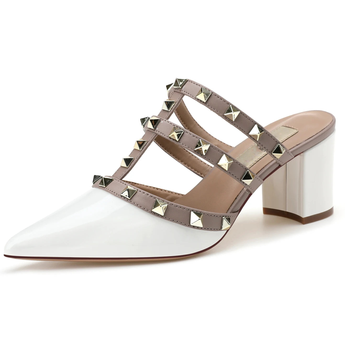 【Measure your feet length before order】Gladiator Women Thick High Heel Sandal Rivet Pointy Toe Fashion Prom Dress Shoe 68-CHC-33