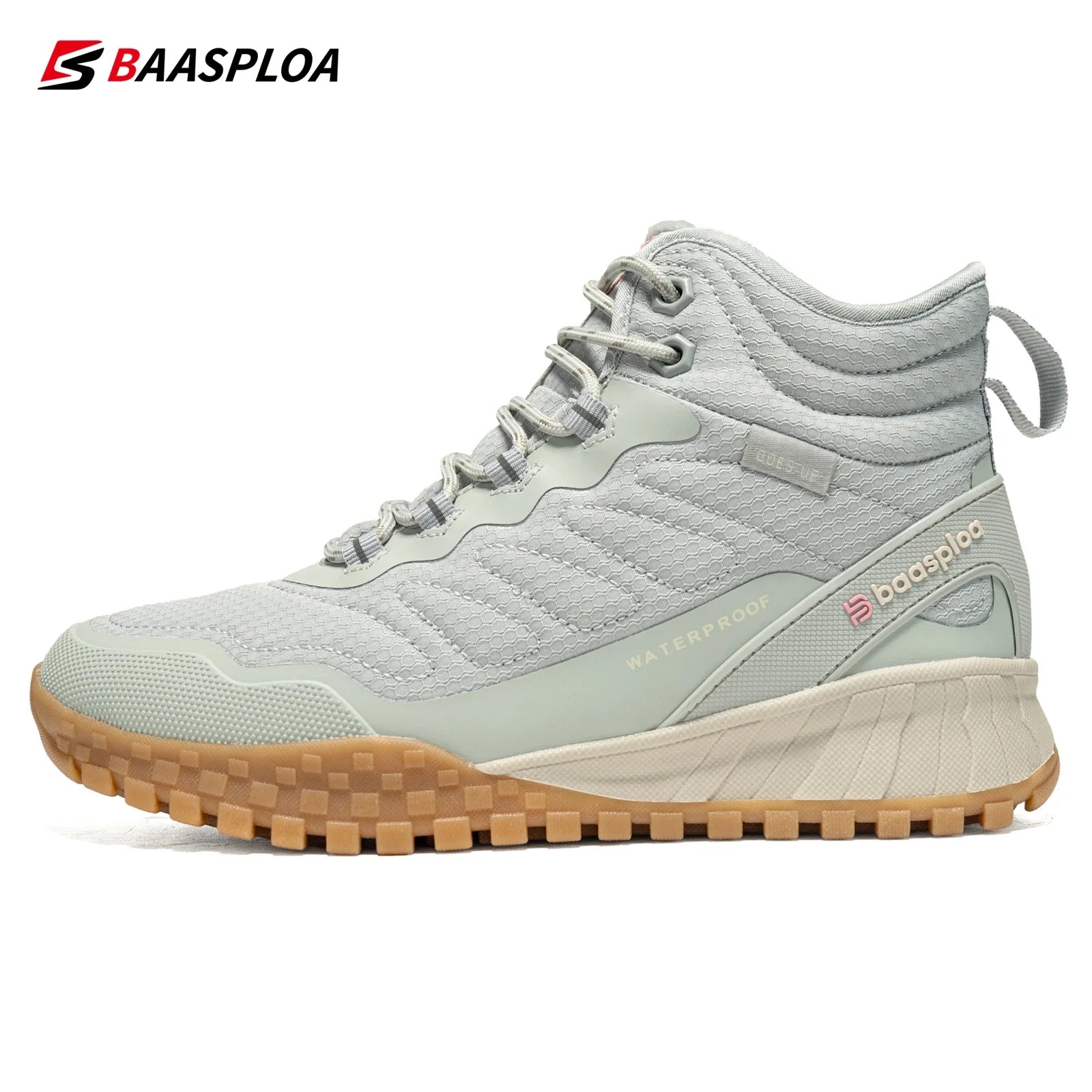 Baasploa Women Snow Boots Leather Waterproof Ankle Boots for Women Plush Warm Casual Shoes Comfort Walking Non-Slip Lace-Up