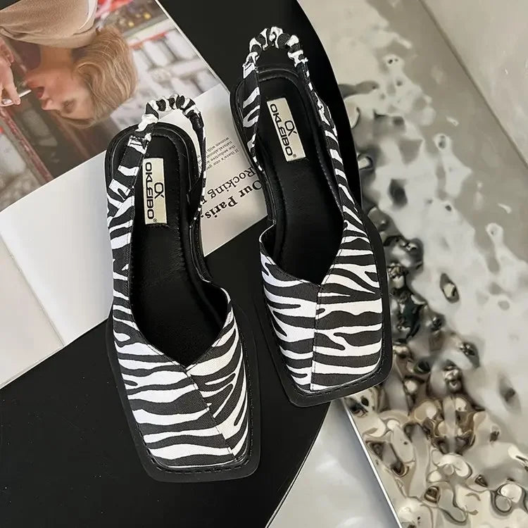 Sandales élégantes pour femmes, chaussures de soirée peu profondes à talons plats et bande élastique, bout carré, pointures 35 à 40, été 2023