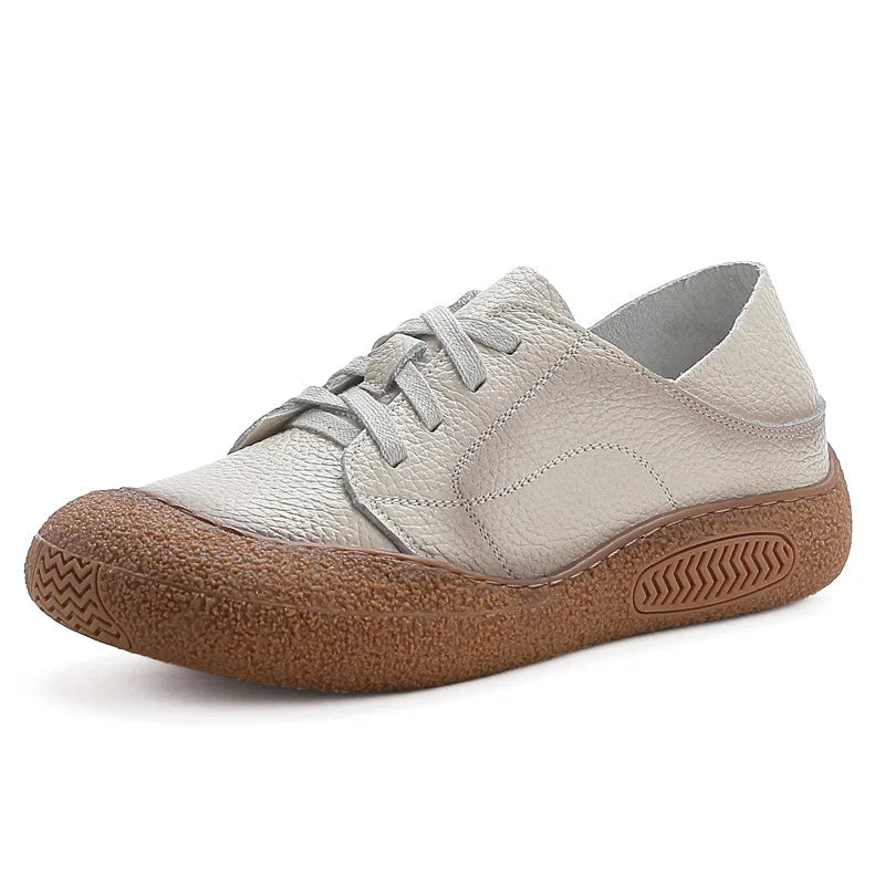 Retro oxford sneaker woman cow leather shoes for women 2025 vintage lace up leather sport shoes soft flat moccasins