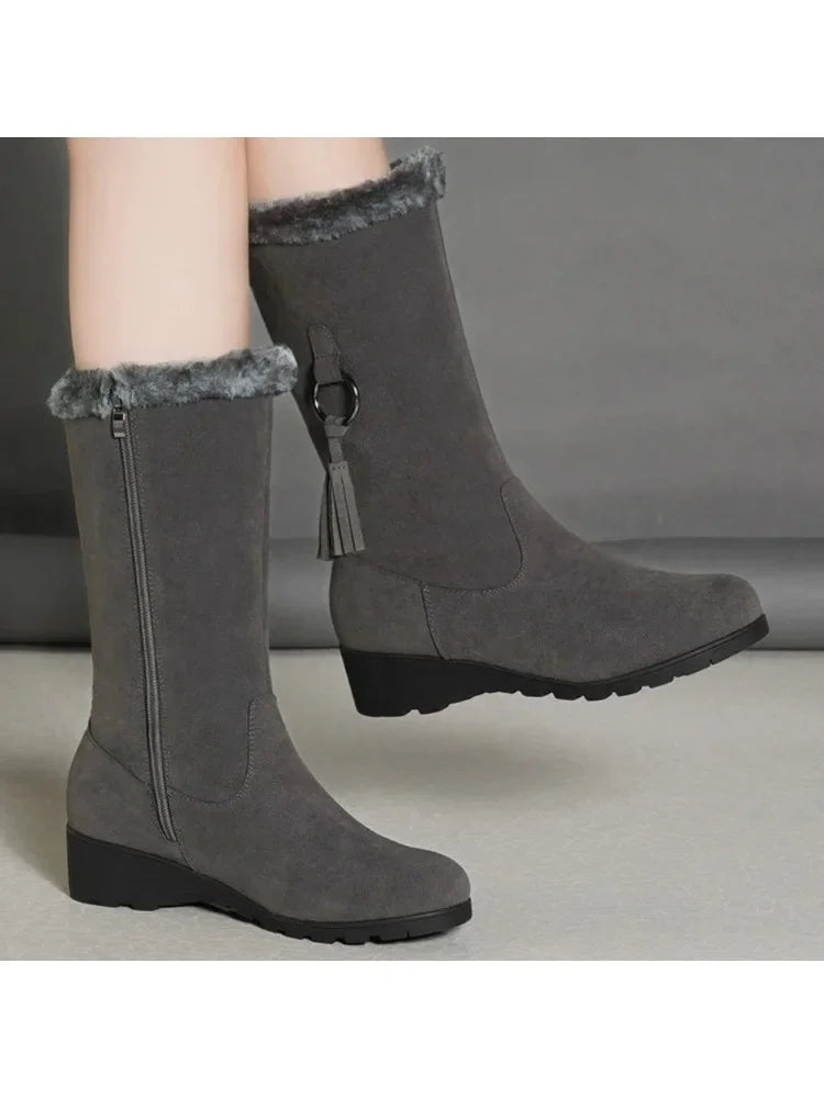 Women Snow Boots Winter Female Boots Thick Plush Zipper Non-slip Thigh High Boots Fashion Warm Fur Woman Winter Shoes Size 35-41