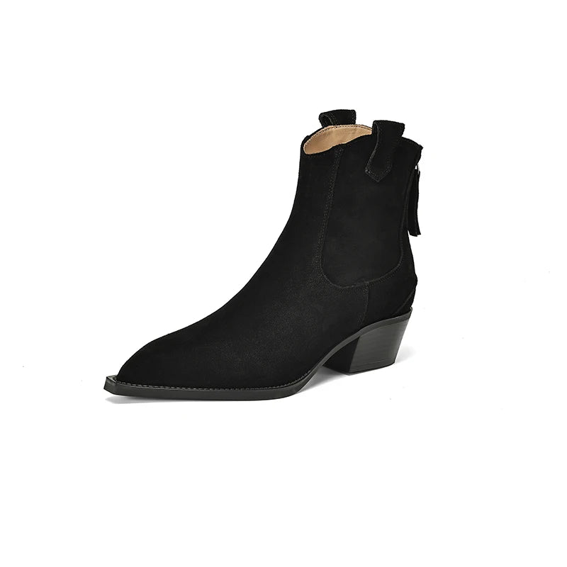2024 Winter Classic Chelsea Boots for Woman Cow Suede Pointy Toe Wedge Heel Ankle Boots Simple Comfortable Cowboy Boots Female