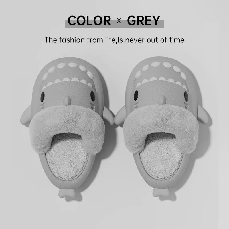 Men'S Winter Plush Shark Slippers Couple Adults Warm Fluffy Slides Soft Household Cartoon Indoor Detachable Home Cotton Shoes