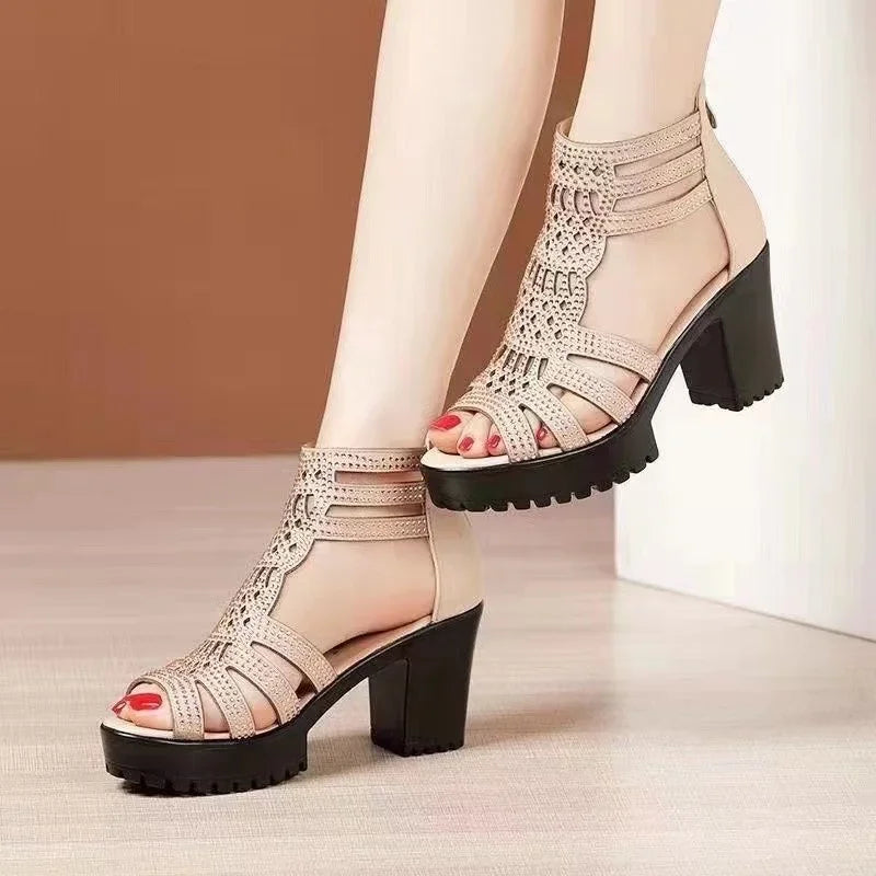 2024 New Women's Sandals Wedges Summer Hollow Out Roman Sandals Ladies Elegant Low Heel Sandals for Women Fashion Mujer Footwear