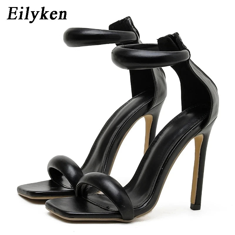 Eilyken Summer Silver Gold Peep Toe High Heel  Sandals Sexy Buckle Strap Ankle-Wrap Ladies Club Women Stripper Shoes