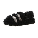 Women Shoes Autumn Slip-on Loafers Fur Female Footwear Casual Sneaker Square Toe Shallow Mouth Fall Slip on Winter Dress White