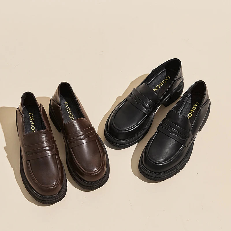 Japan Style Students Shoes Girl Lolita JK Shoes Female PU Leather Mid Heels Loafers Shallow Shoes