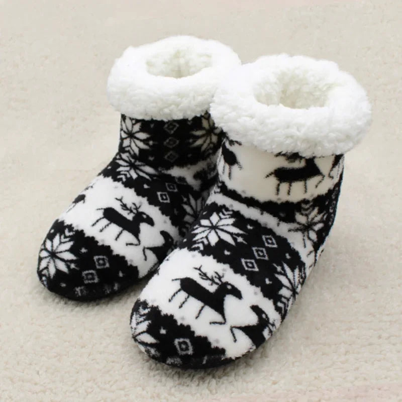 House Fluffy Slipper Womens Winter Warm Christmas Elk Fur Contton Plush Anti Skid Grip Sole Indoor Home Female Room Shoes Boots